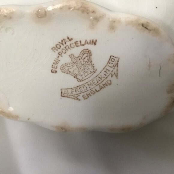 VINTAGE ALFRED MEAKING Royal Semi-Porcelain GRAVY BOAT England WHITE GOLD - Picture 4 of 4